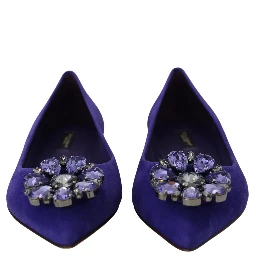 Purple Suede Crystals Loafers Flats Shoes