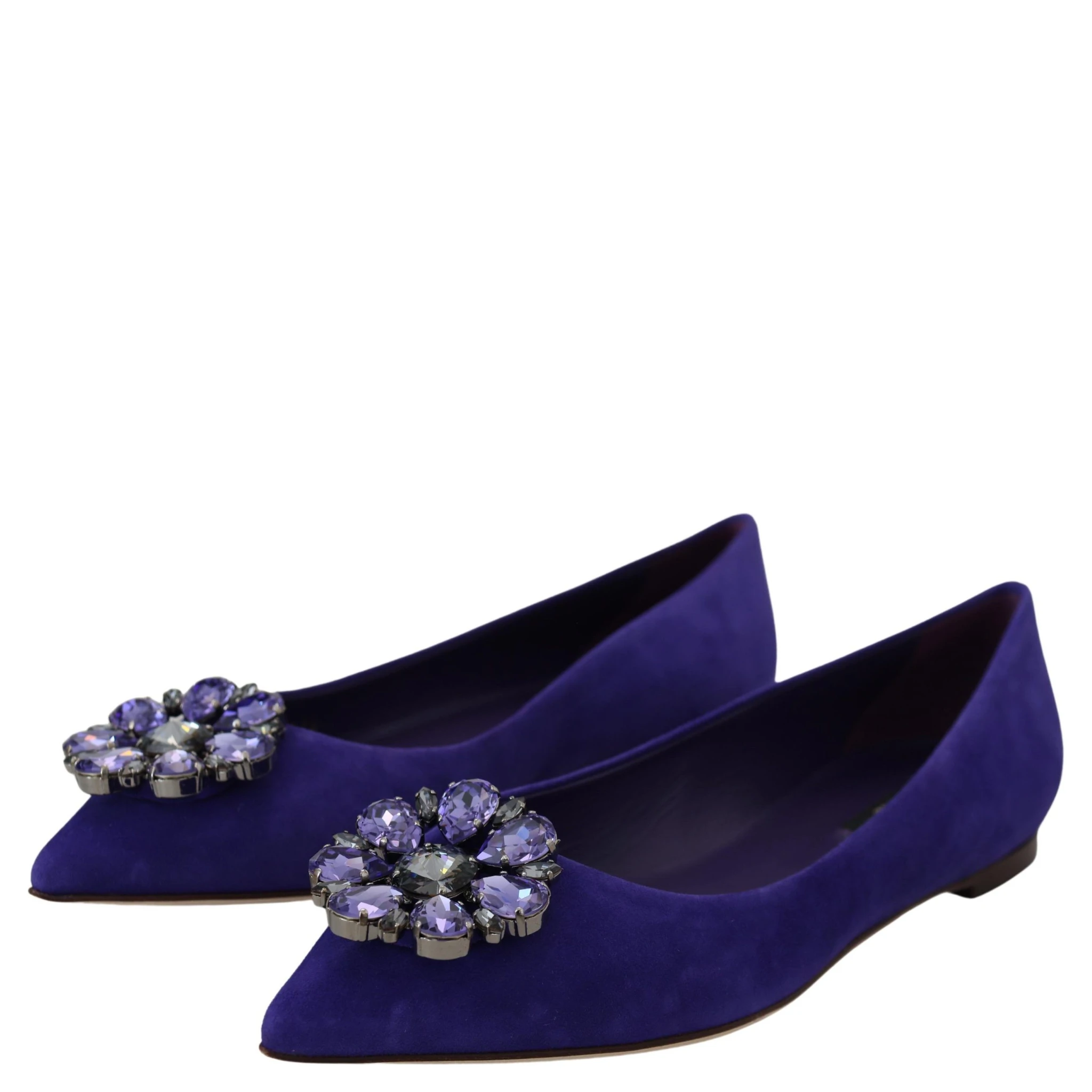 Purple Suede Crystals Loafers Flats Shoes