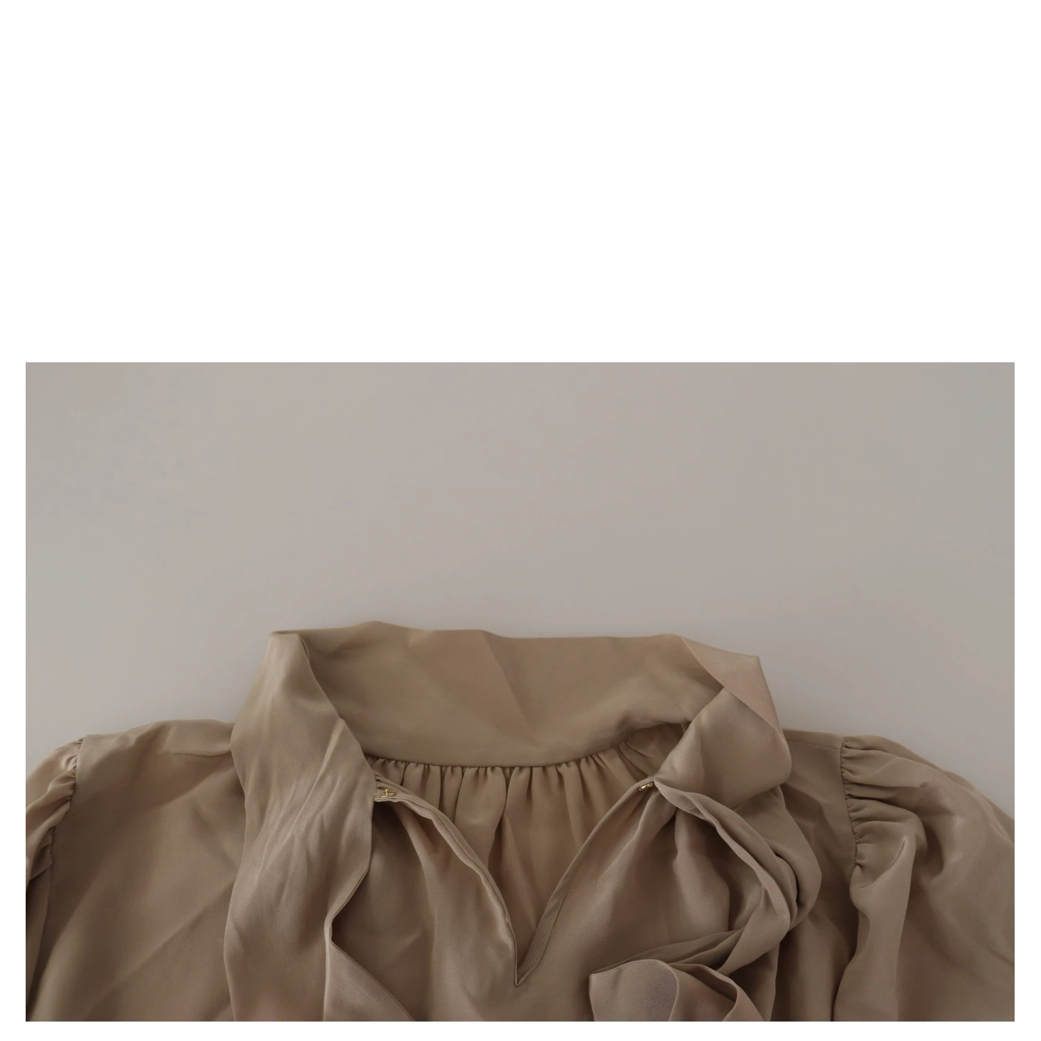 Brown Waistband Sleeves Ascot Collar Top Blouse