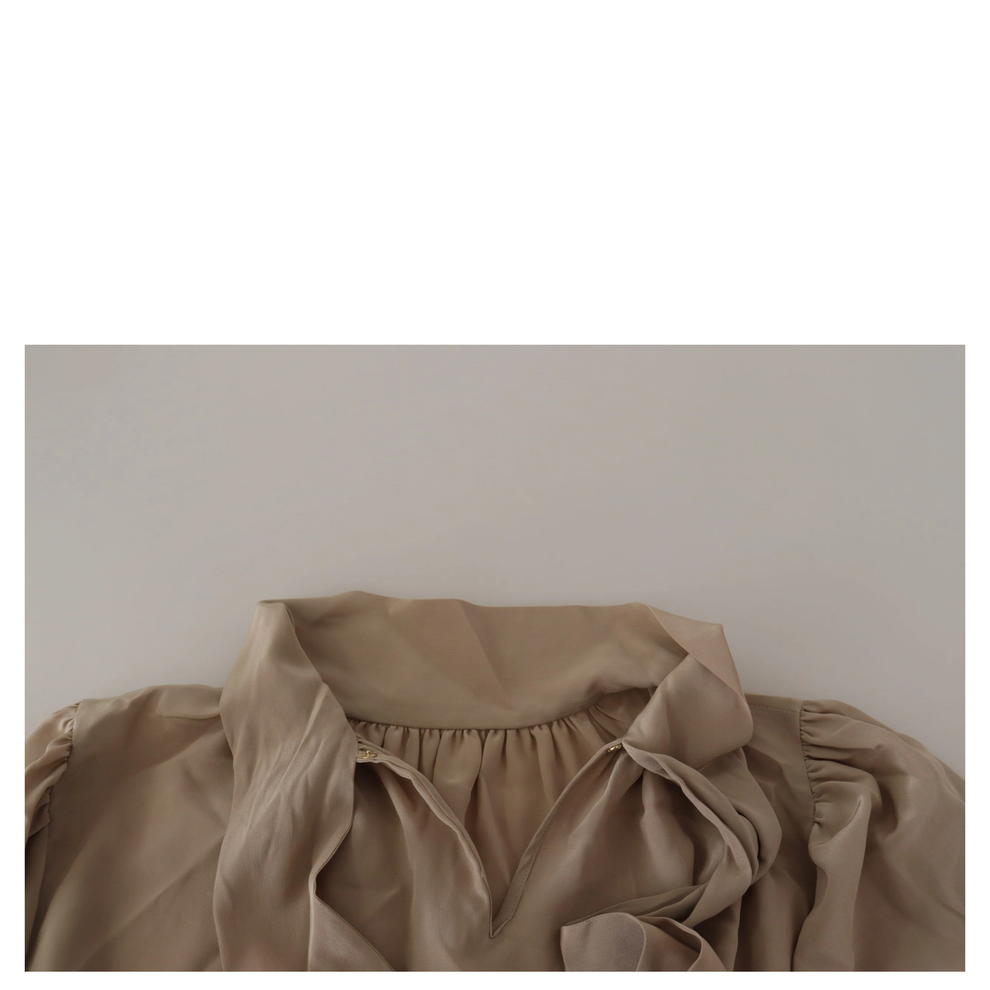 Brown Waistband Sleeves Ascot Collar Top Blouse