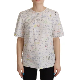 White Cotton Algebra Print Short Sleeves Top