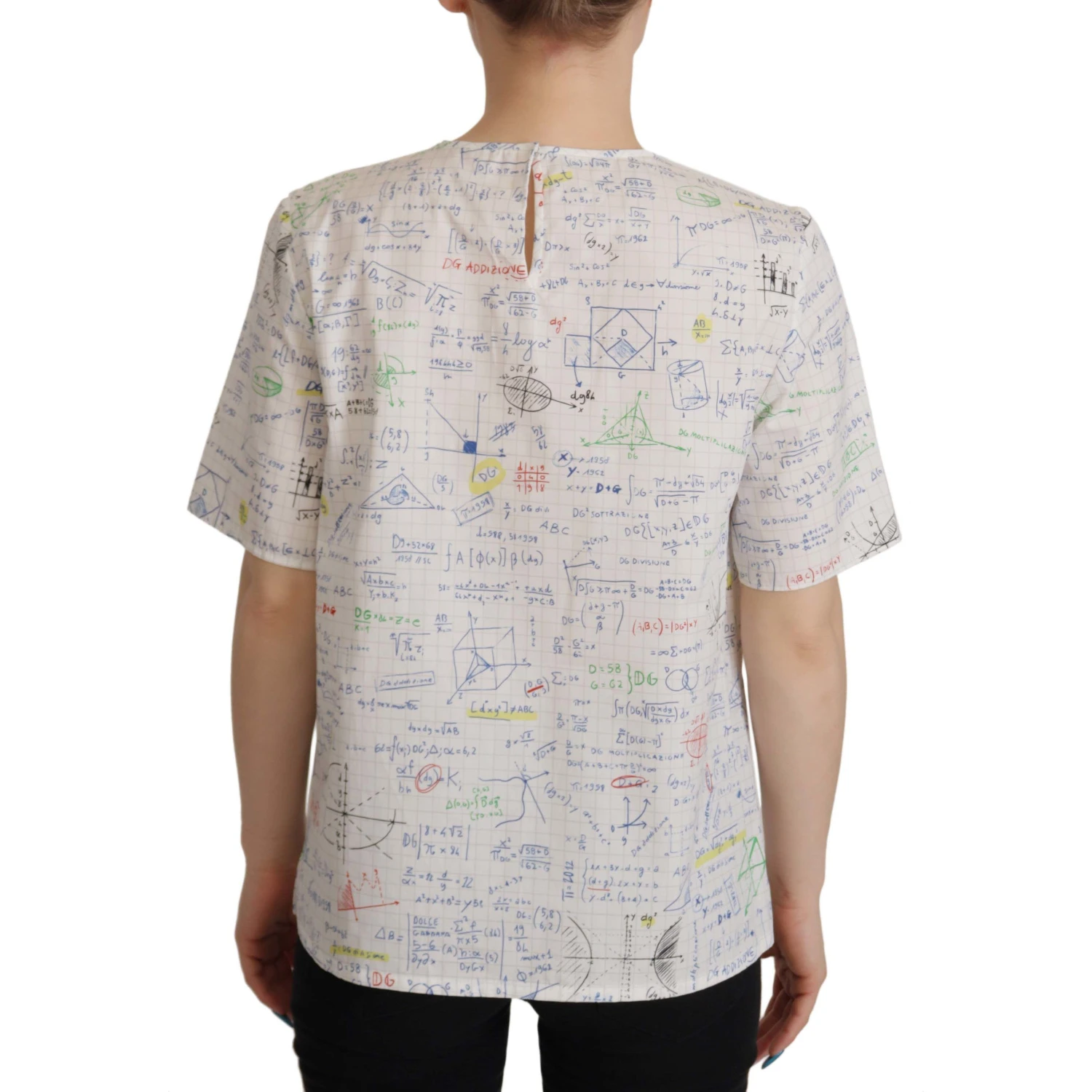 White Cotton Algebra Print Short Sleeves Top