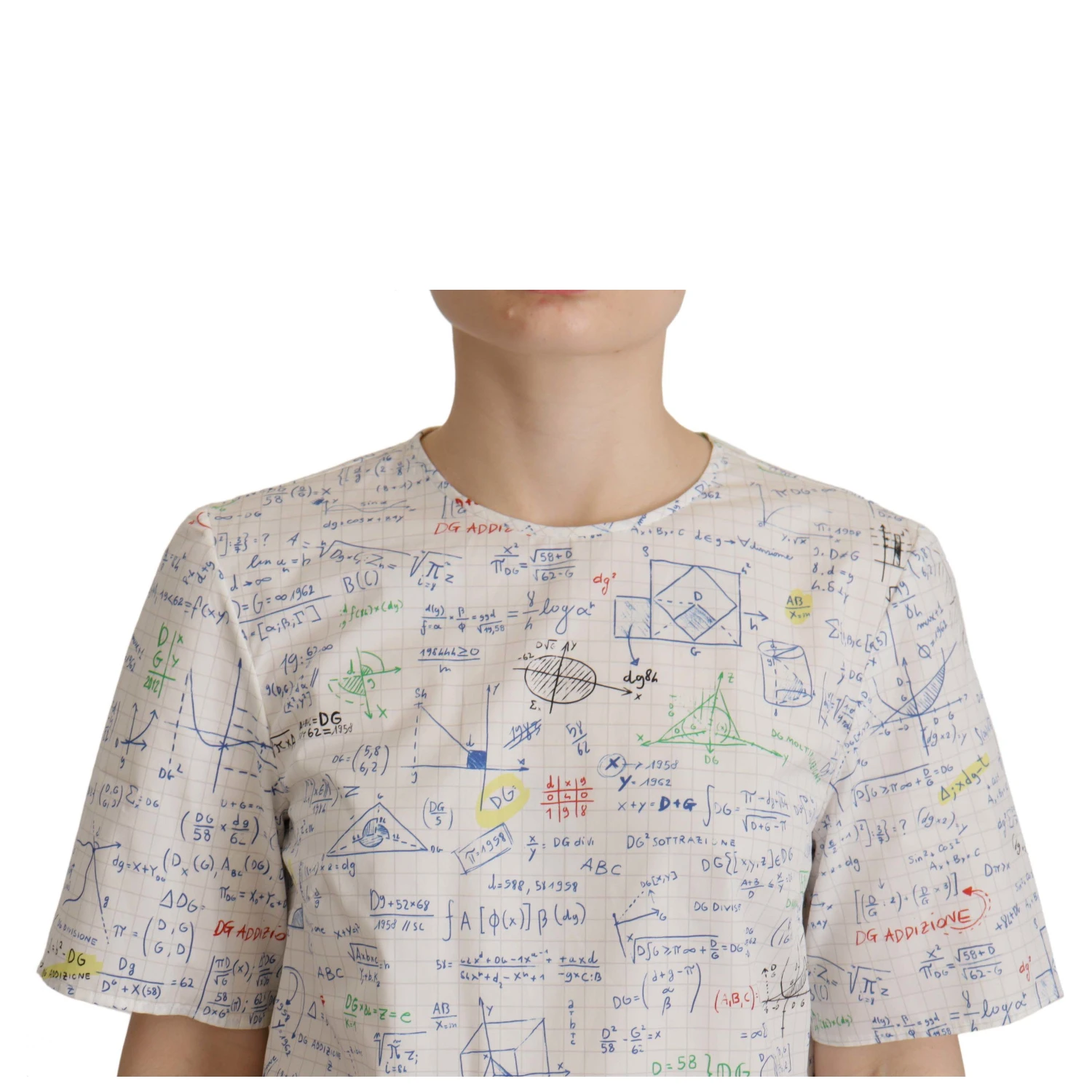 White Cotton Algebra Print Short Sleeves Top