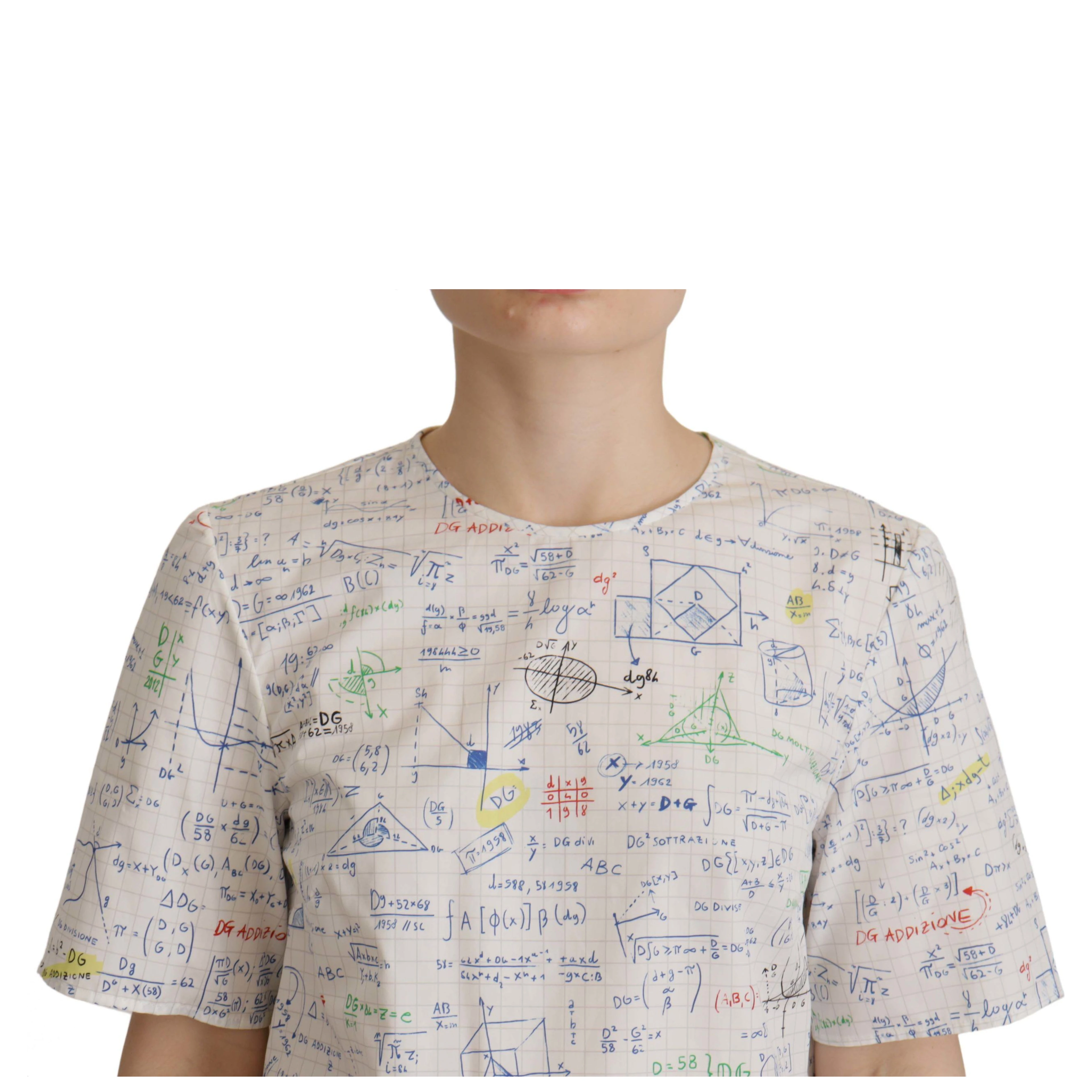 White Cotton Algebra Print Short Sleeves Top