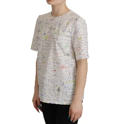 White Cotton Algebra Print Short Sleeves Top