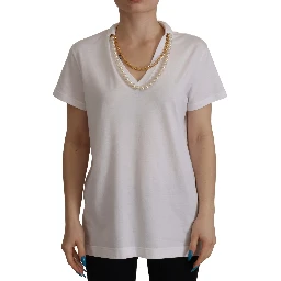White Necklace Embellished Neckline T-shirt Top