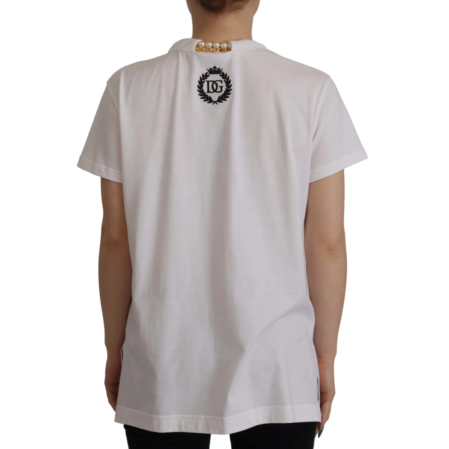 White Necklace Embellished Neckline T-shirt Top