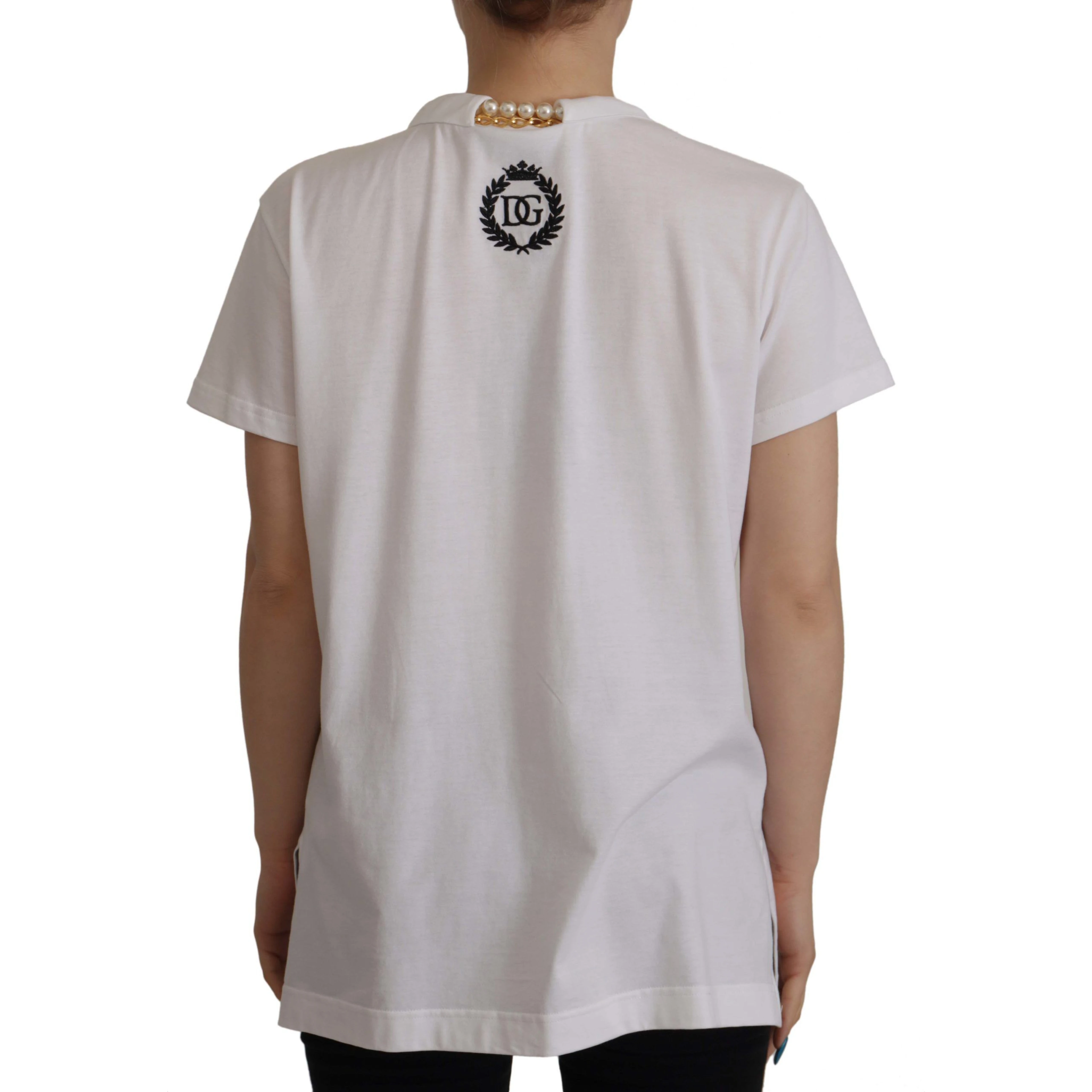 White Necklace Embellished Neckline T-shirt Top