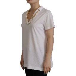 White Necklace Embellished Neckline T-shirt Top