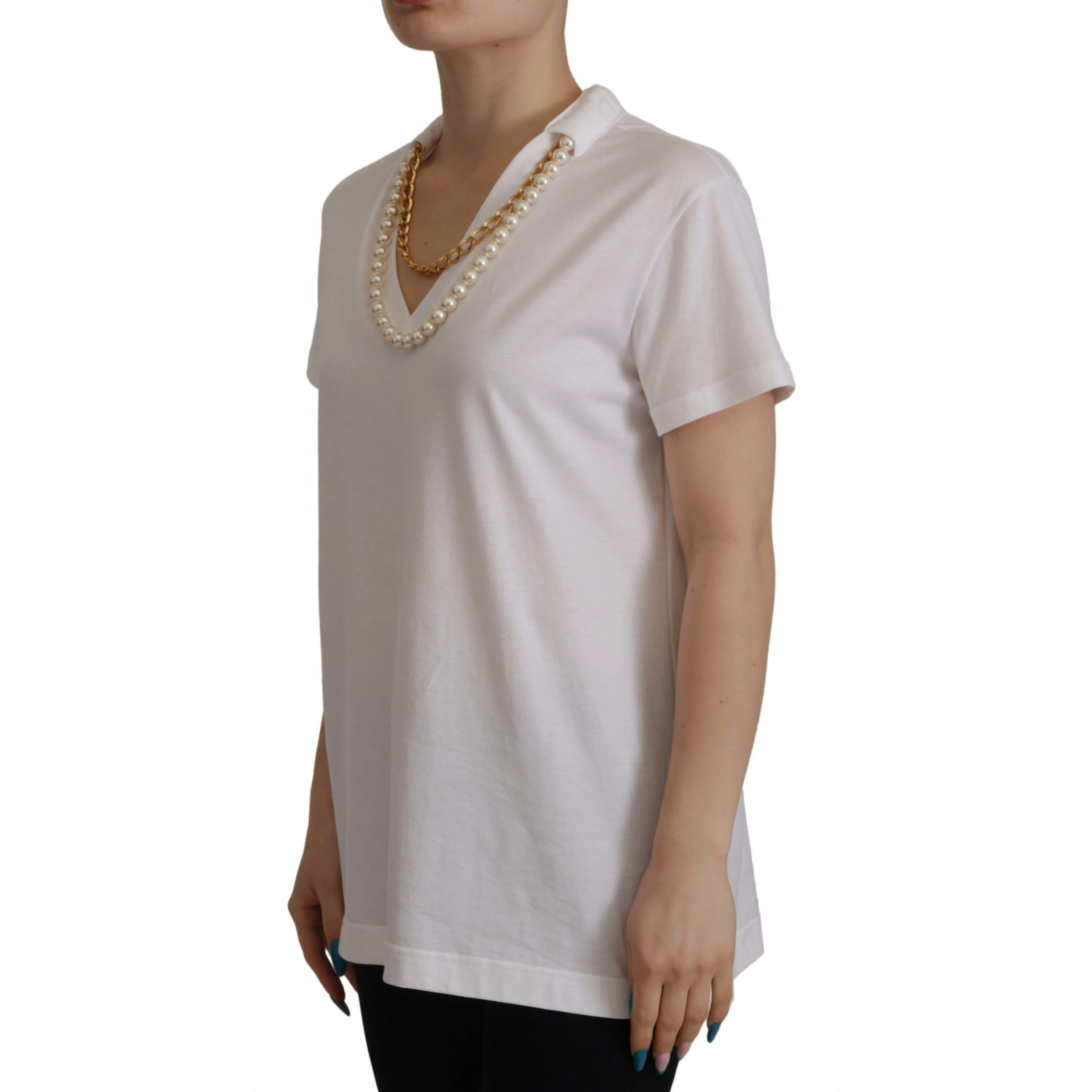 White Necklace Embellished Neckline T-shirt Top