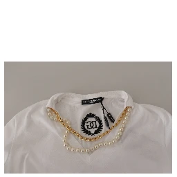 White Necklace Embellished Neckline T-shirt Top