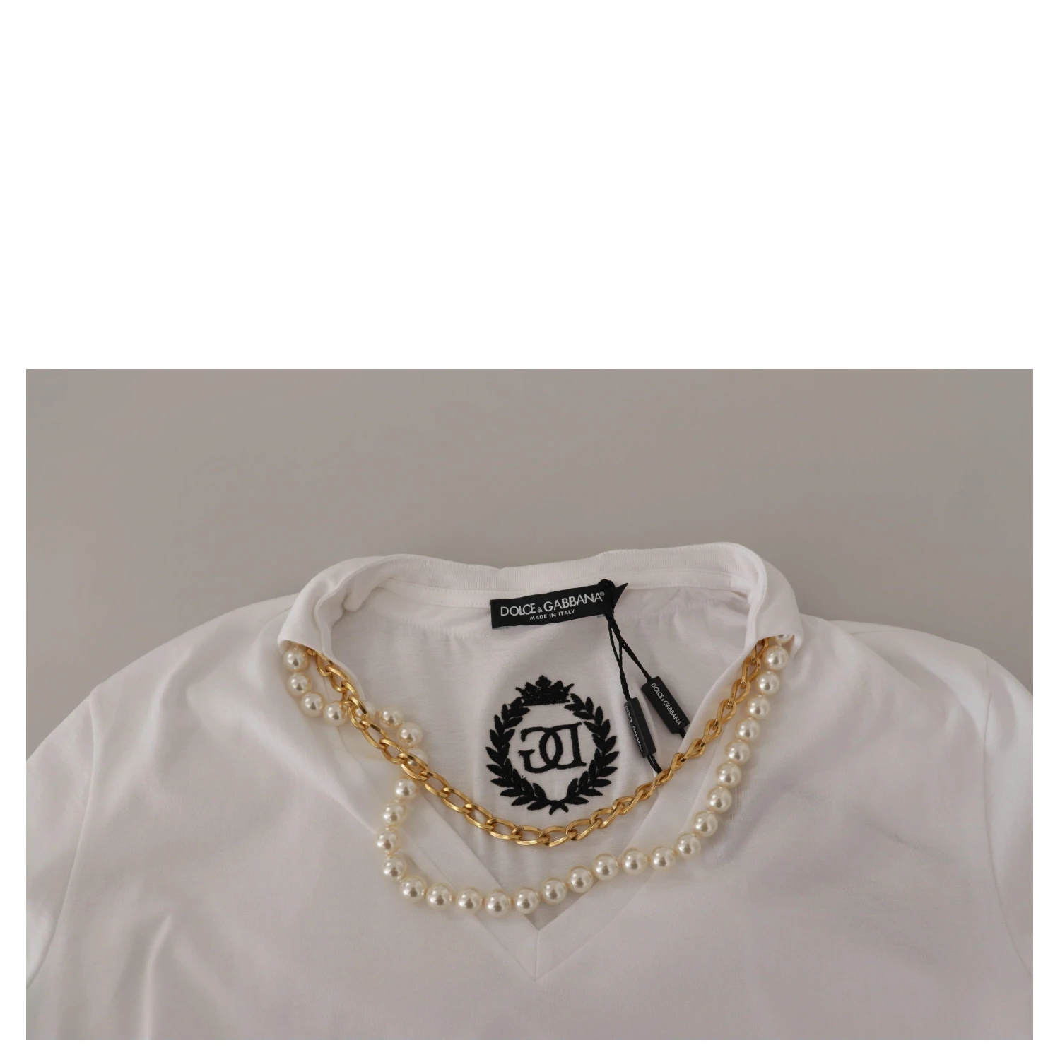 White Necklace Embellished Neckline T-shirt Top