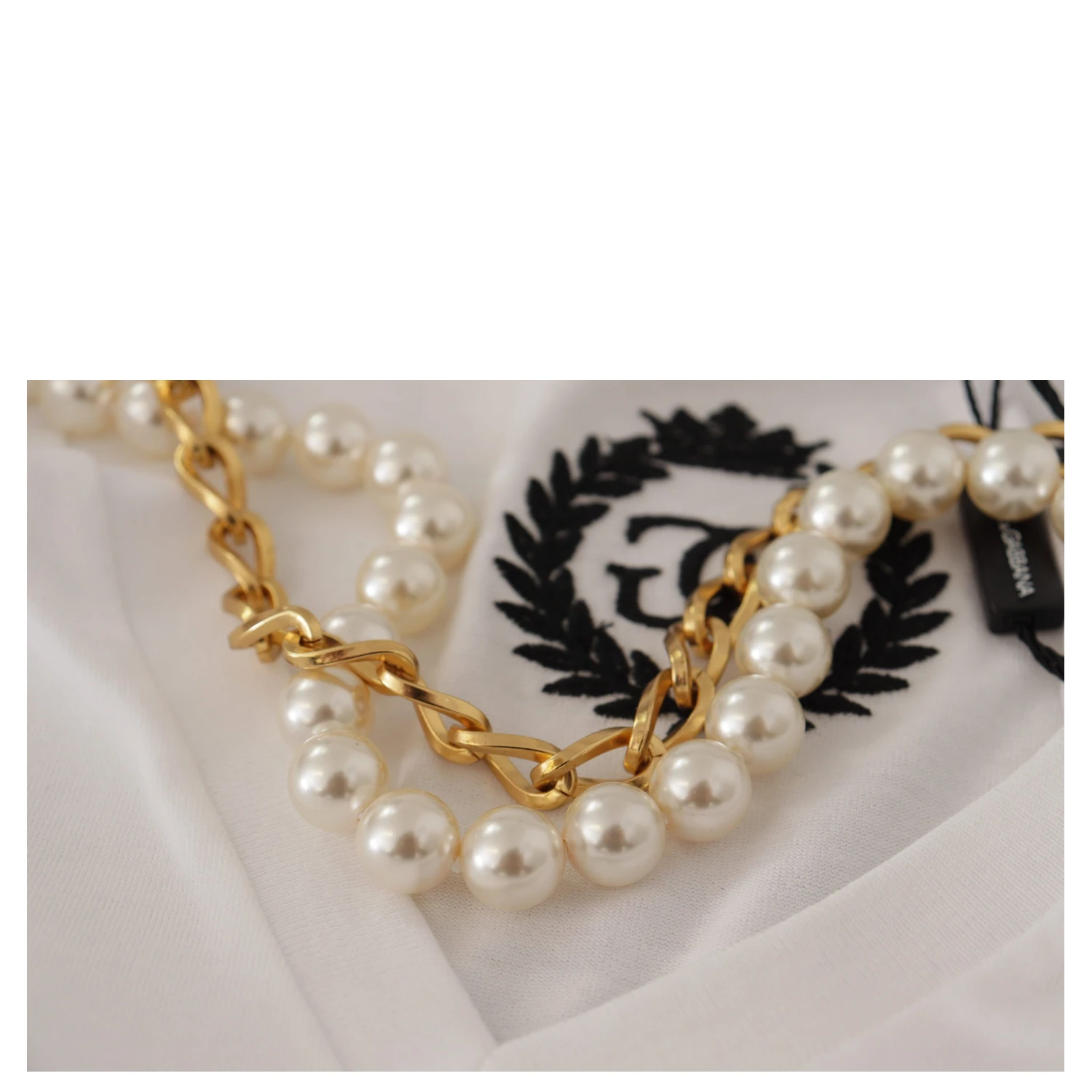 White Necklace Embellished Neckline T-shirt Top