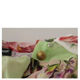 Multicolor  Floral Patchwork Design Ascot Collar Top Blouse
