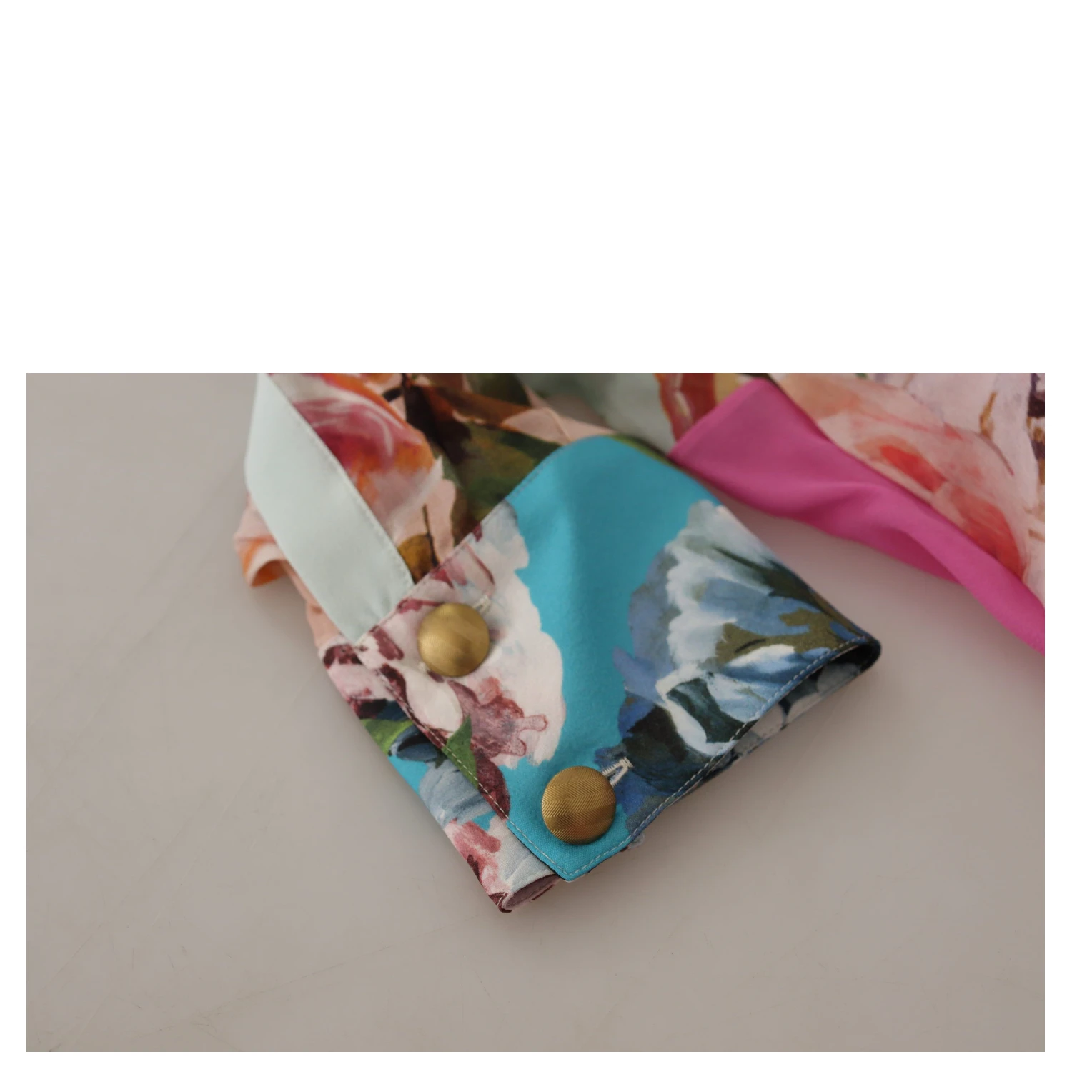 Multicolor Floral Patchwork Design Ascot Collar Top Blouse