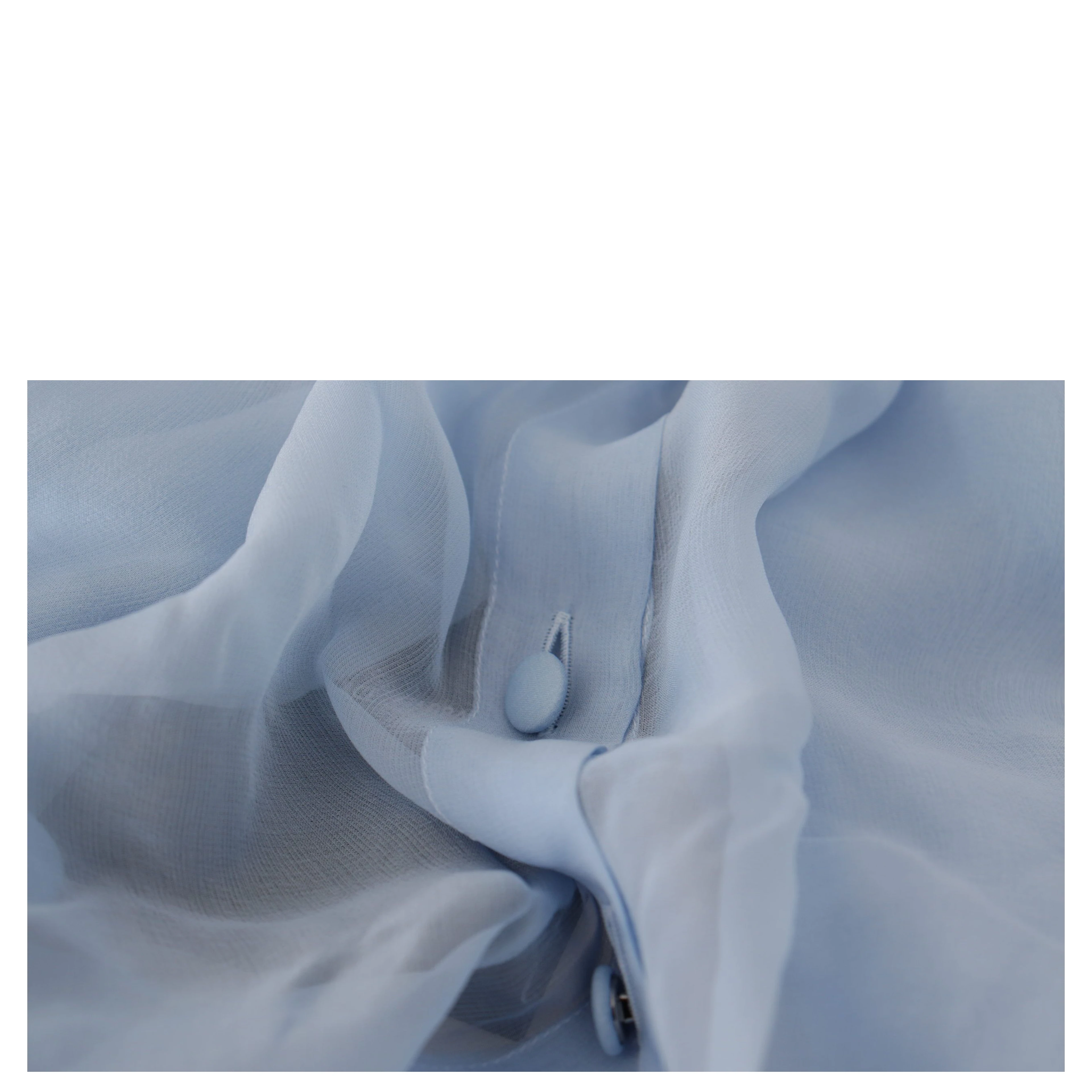 Light Blue Silk Ascot Collar Long Sleeves Top