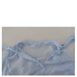 Light Blue Silk Ascot Collar Long Sleeves Top