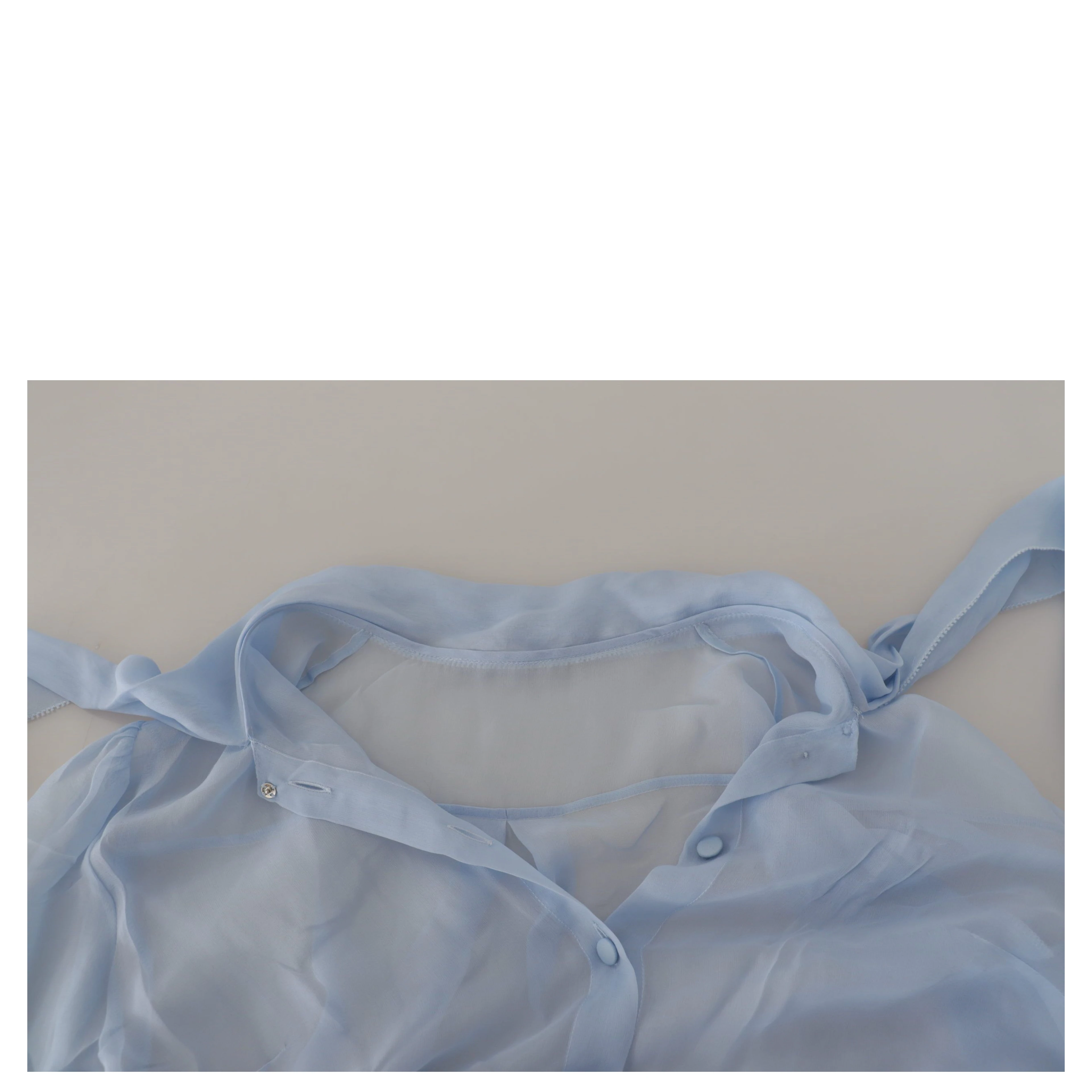 Light Blue Silk Ascot Collar Long Sleeves Top