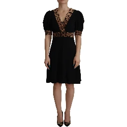Black Leopard A-line Knee Length Dress