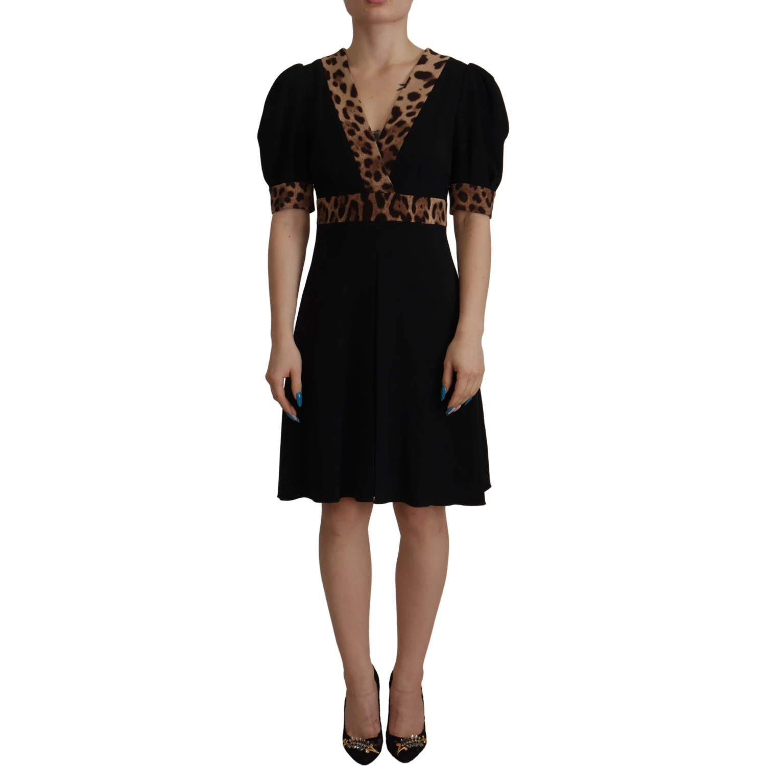 Black Leopard A-line Knee Length Dress