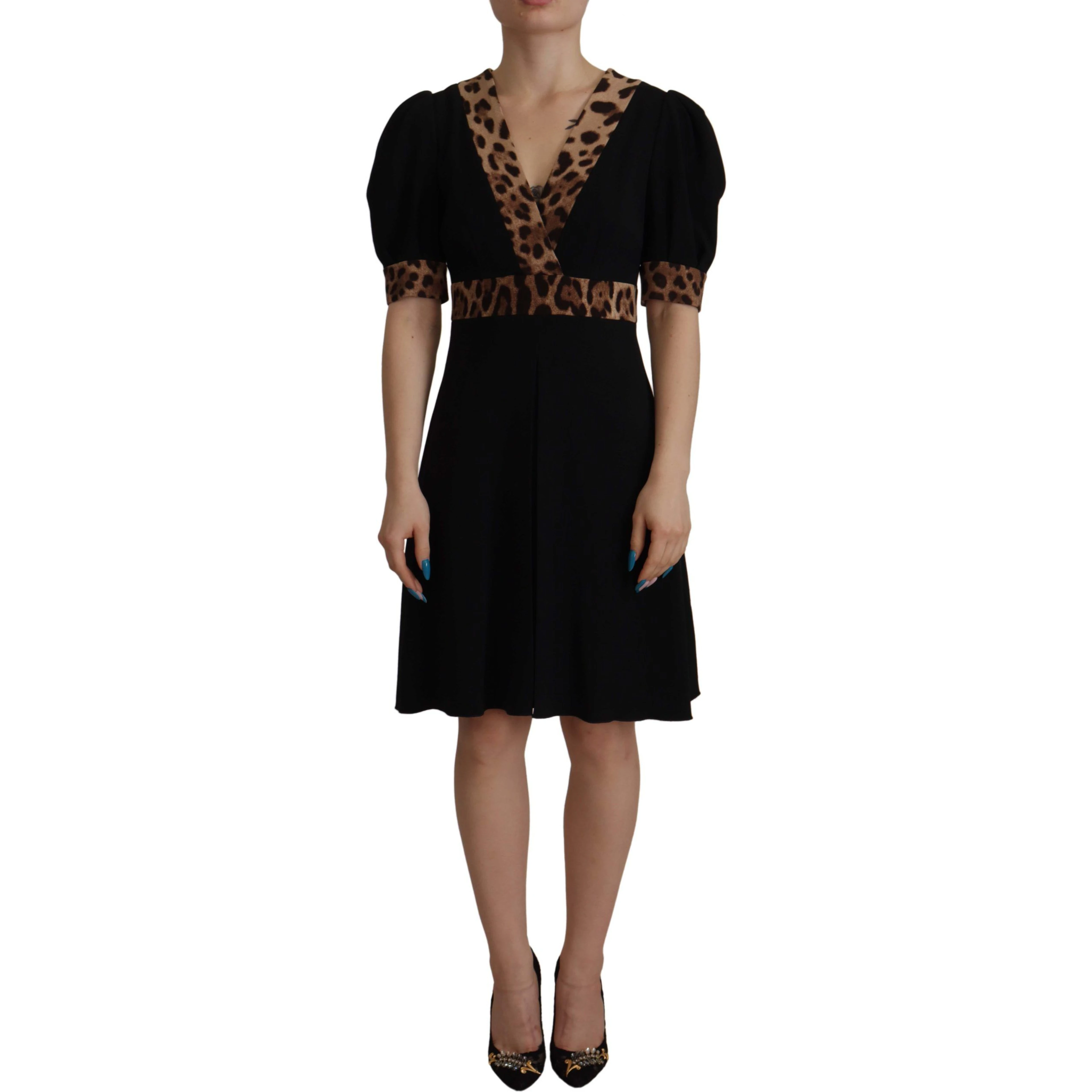 Black Leopard A-line Knee Length Dress