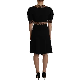 Black Leopard A-line Knee Length Dress