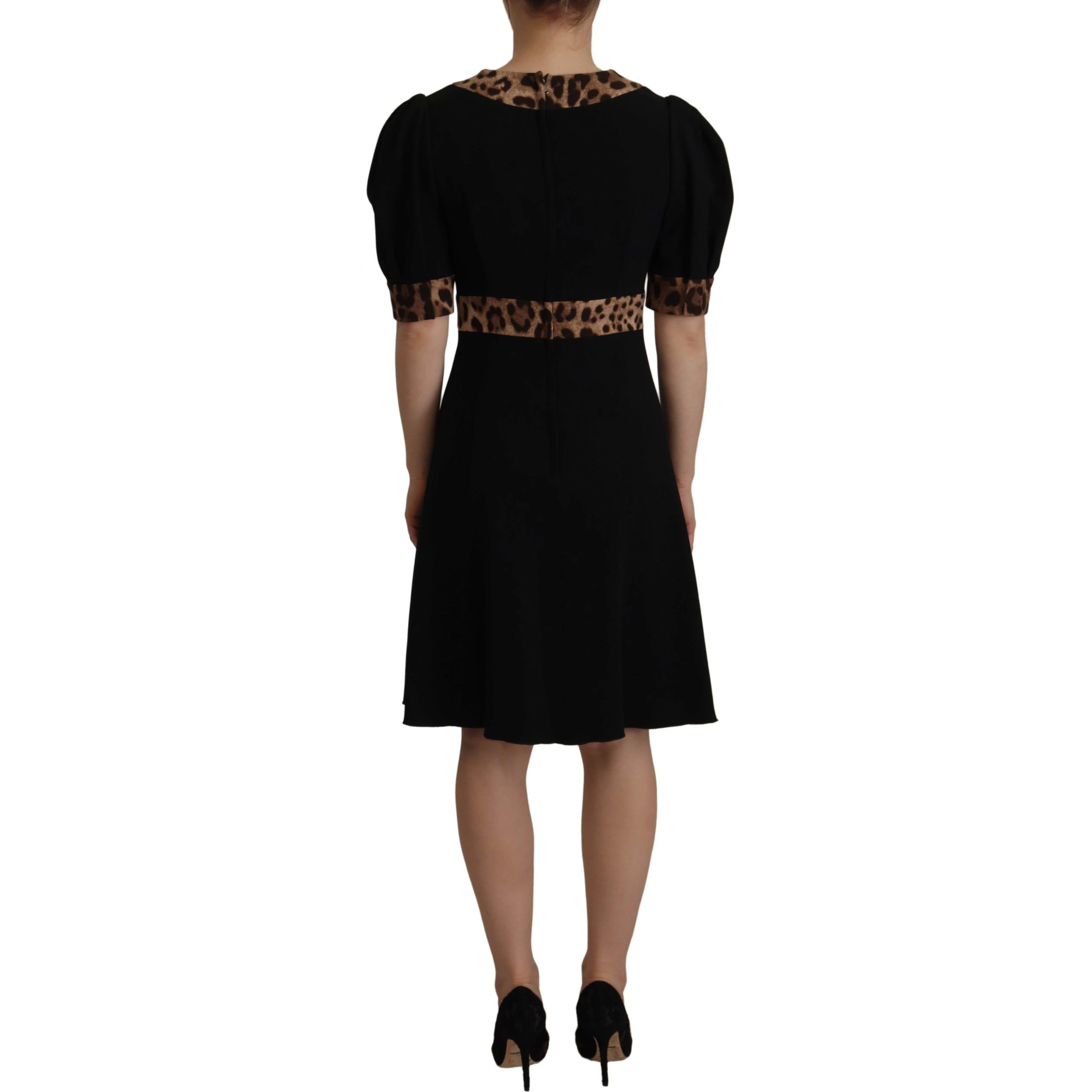 Black Leopard A-line Knee Length Dress