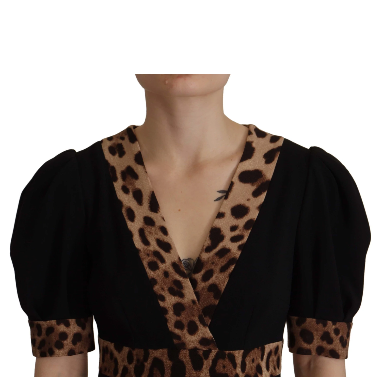 Black Leopard A-line Knee Length Dress