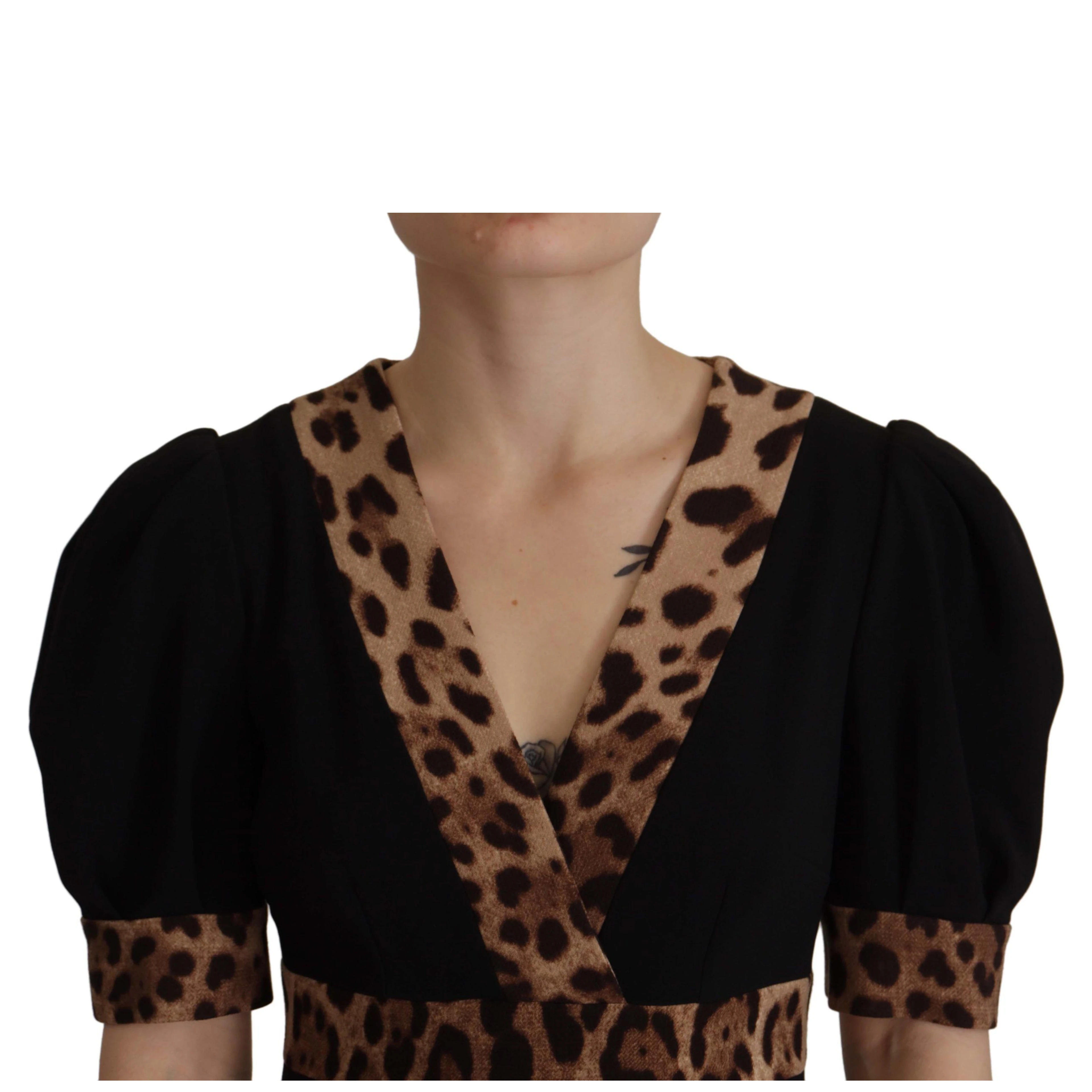 Black Leopard A-line Knee Length Dress