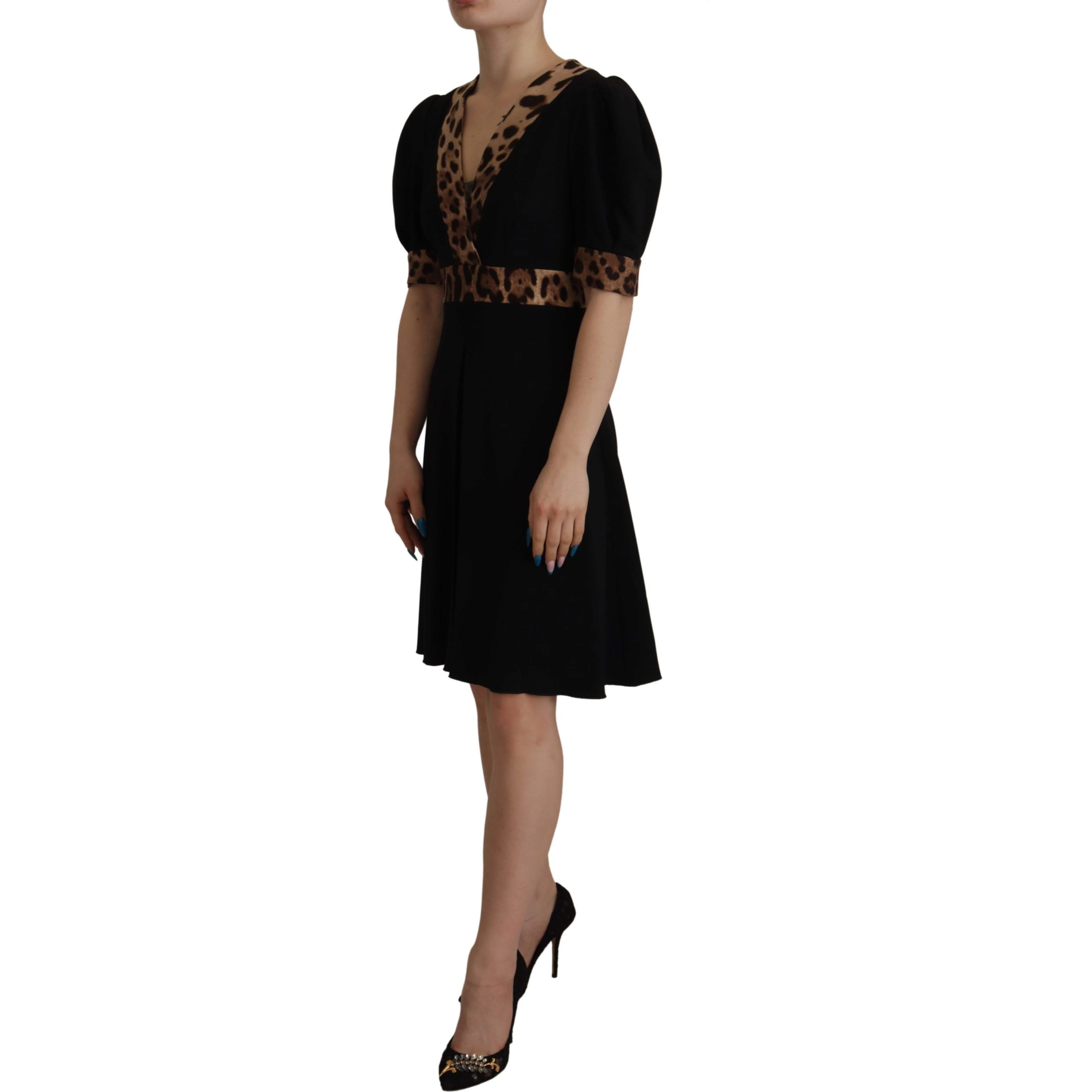 Black Leopard A-line Knee Length Dress