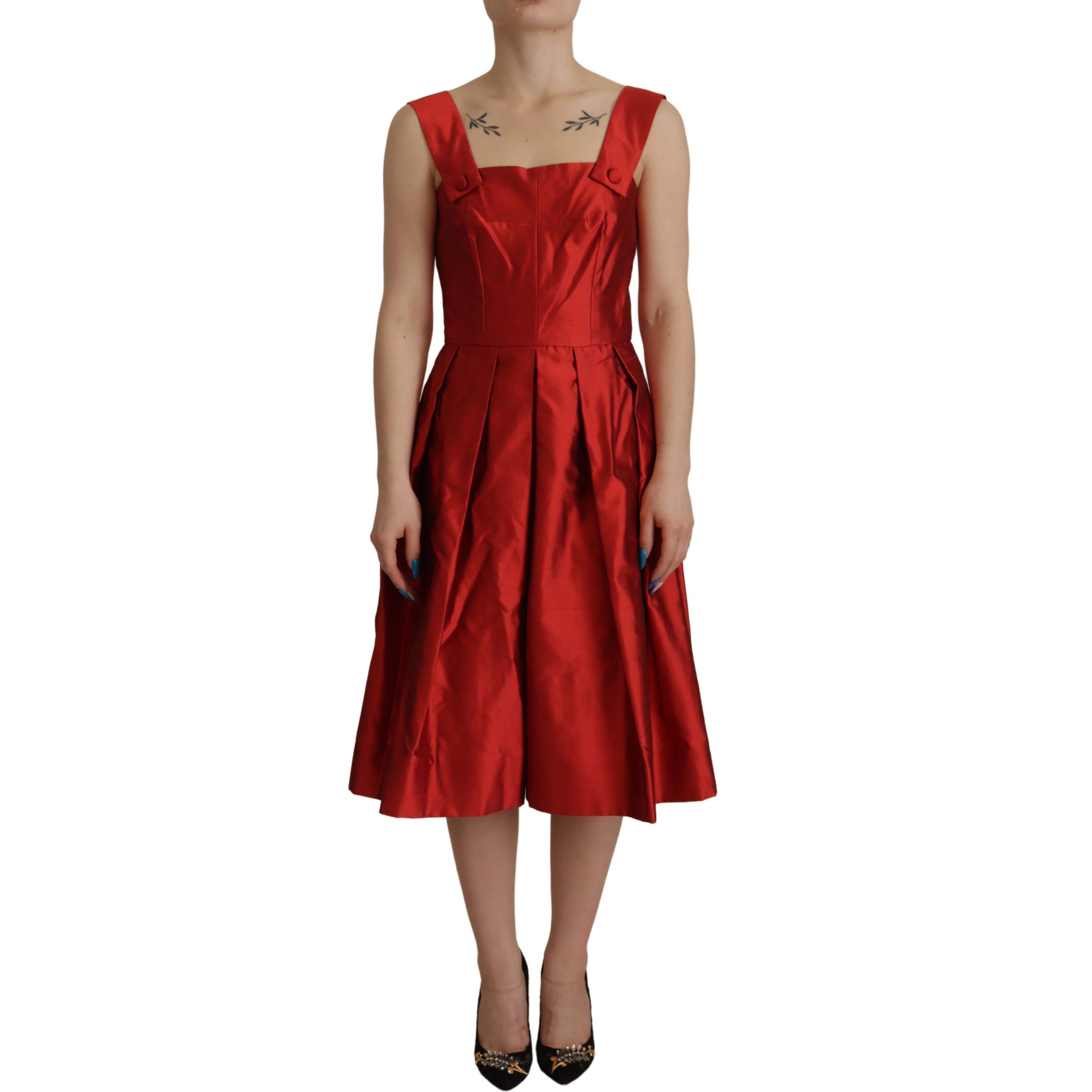 Red A-line Pleated Satin Silk Dress