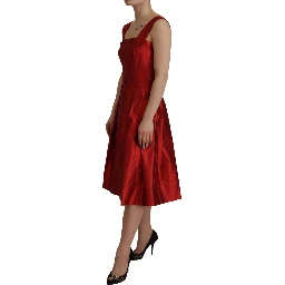 Red A-line Pleated Satin Silk Dress