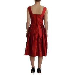 Red A-line Pleated Satin Silk Dress
