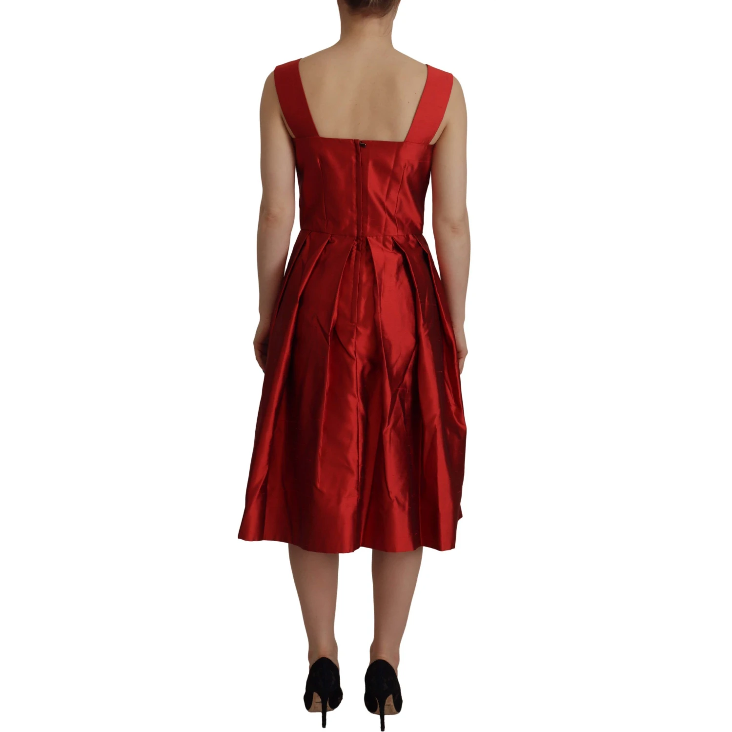 Red A-line Pleated Satin Silk Dress