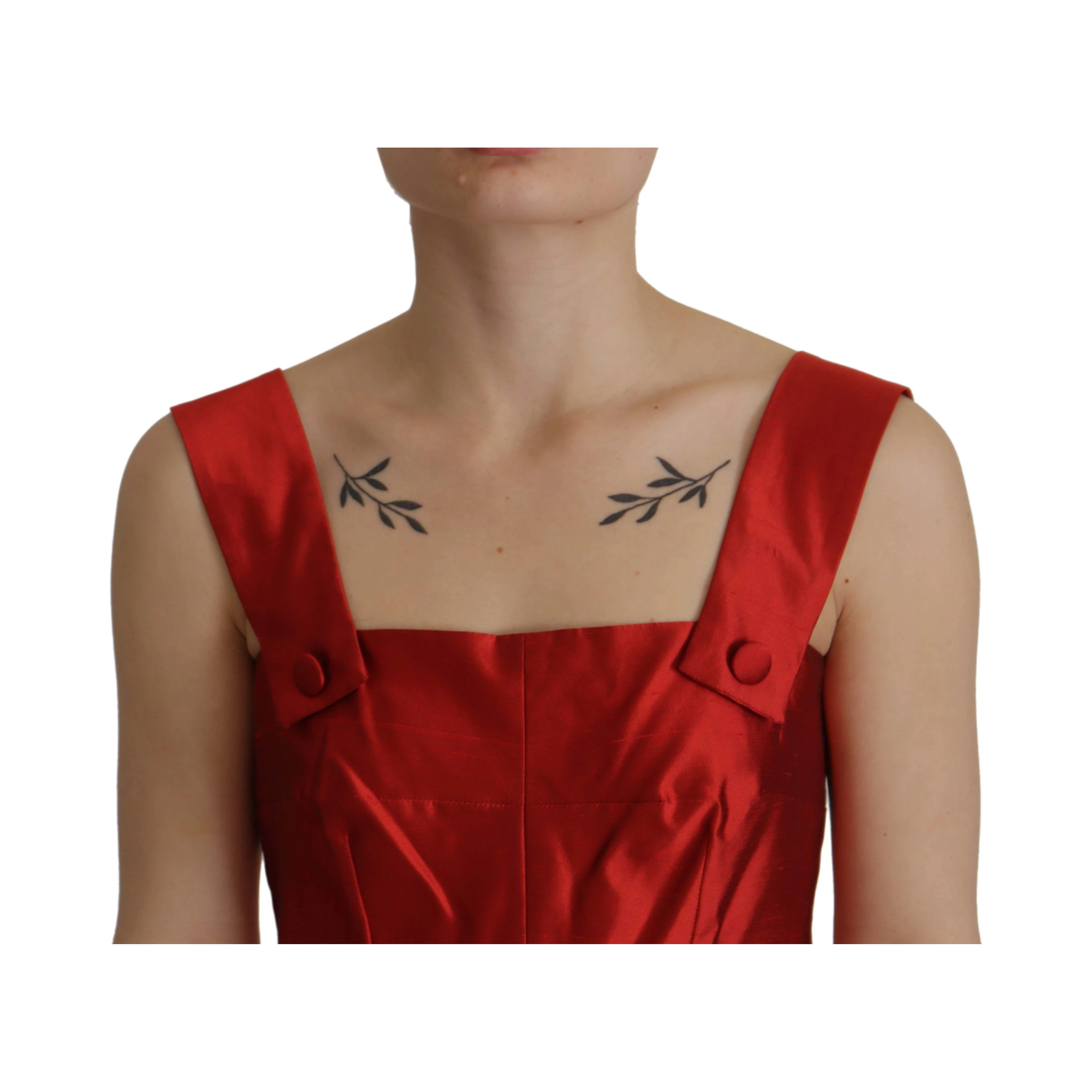 Red A-line Pleated Satin Silk Dress