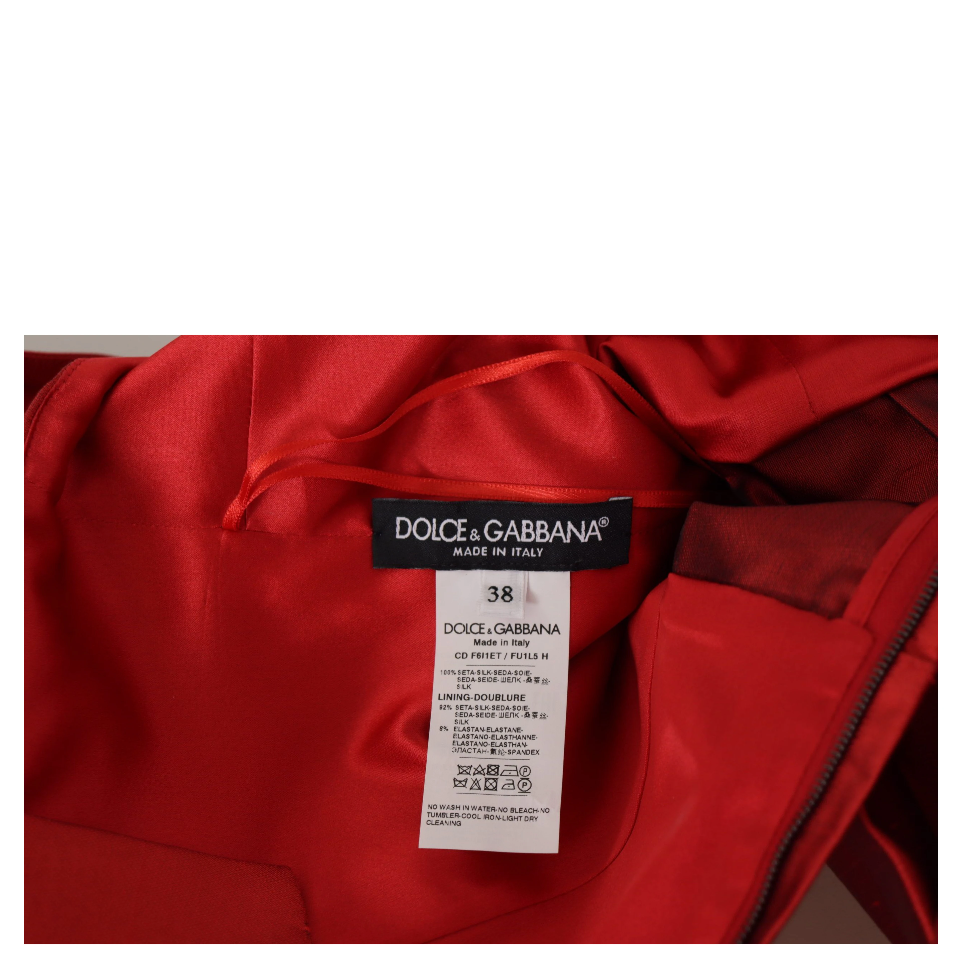 Red A-line Pleated Satin Silk Dress