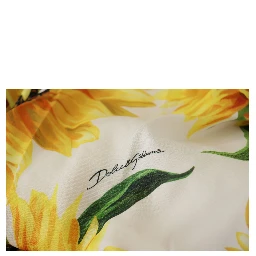 White Sunflower Print Sheath Midi Silk