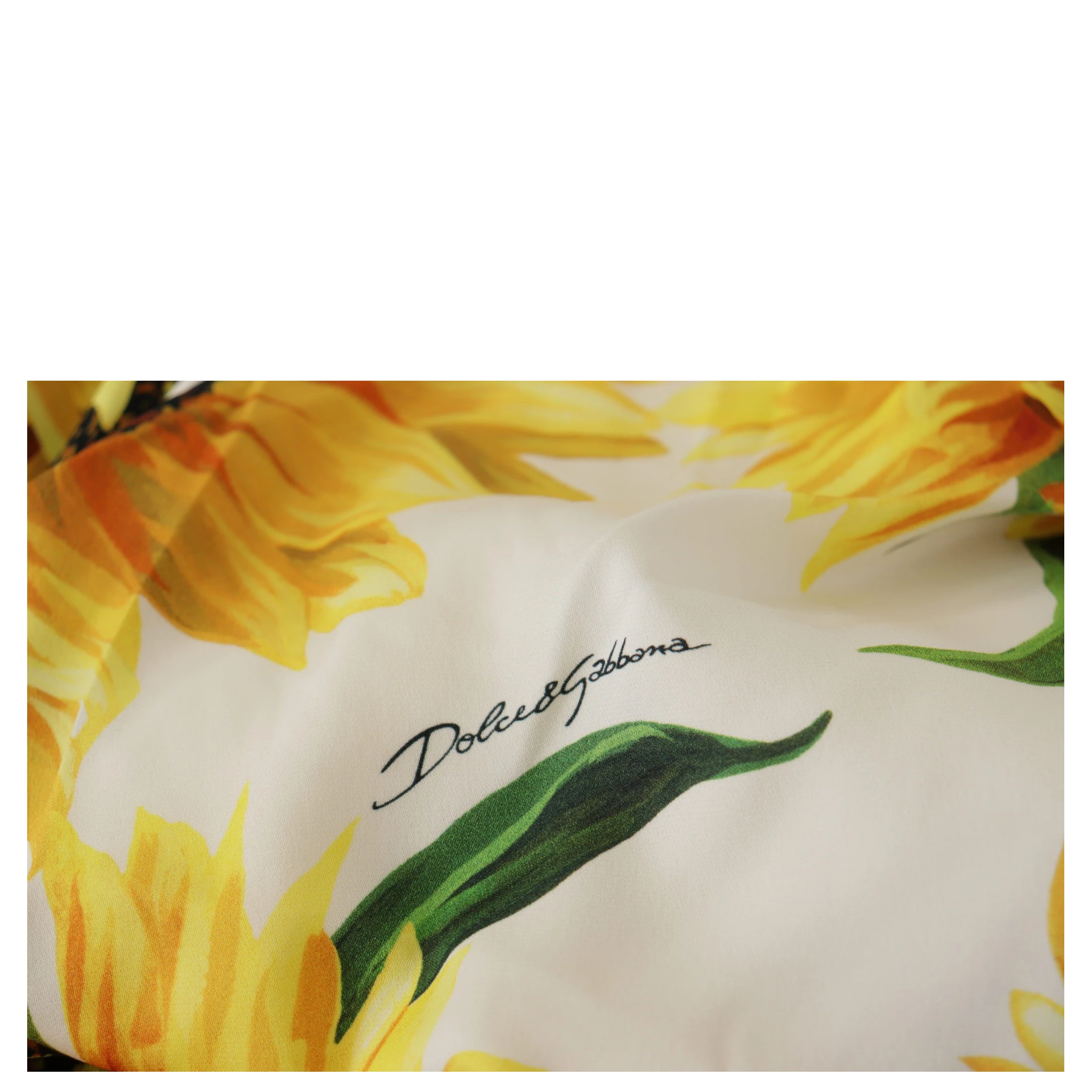 White Sunflower Print Sheath Midi Silk