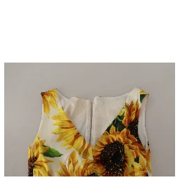 White Sunflower Print Sheath Midi Silk