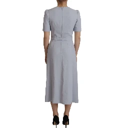 Blue Floral Applique Midi Viscose Dress