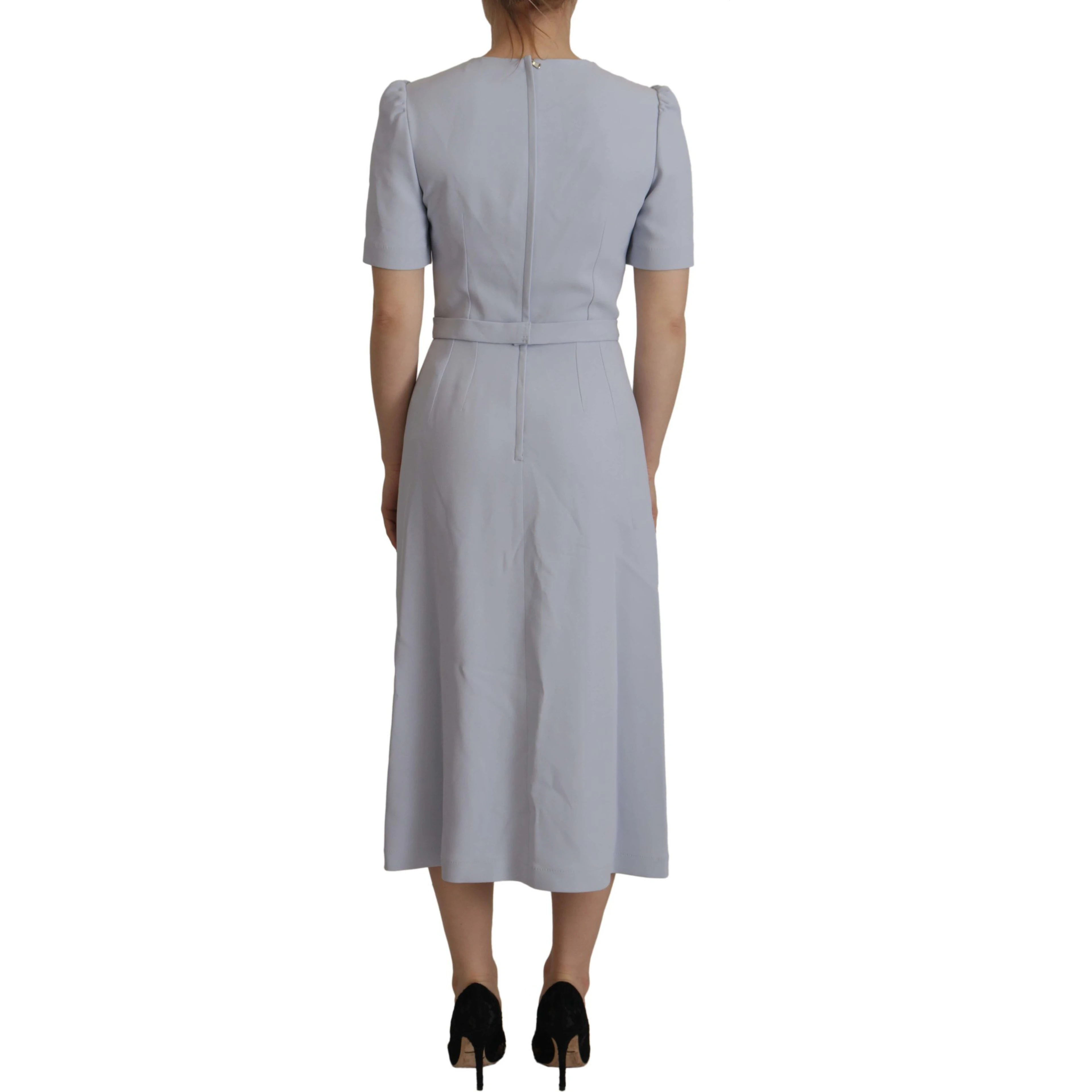 Blue Floral Applique Midi Viscose Dress