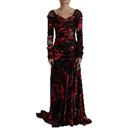 Black Floral Roses A-Line Sheath Gown Dress