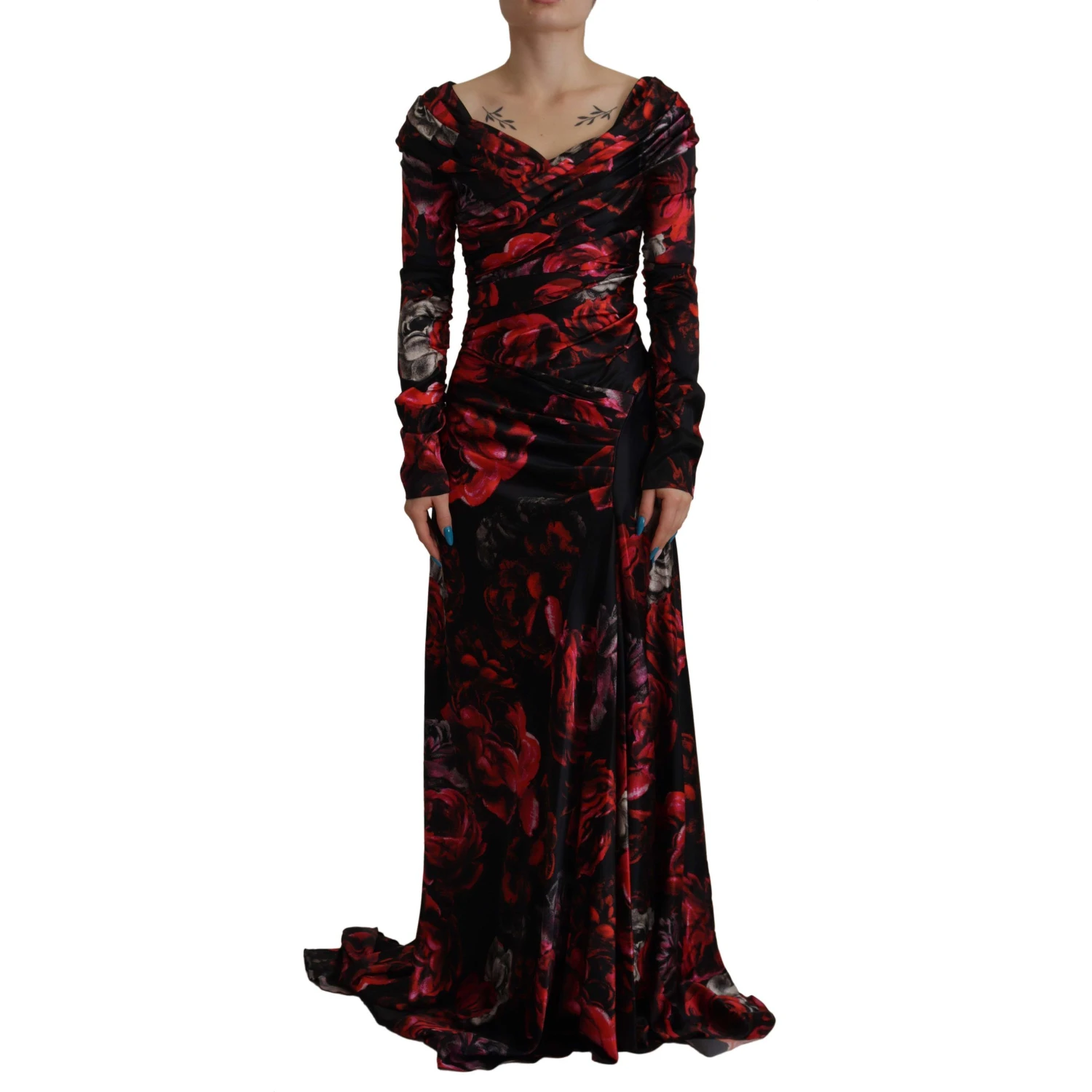 Black Floral Roses A-Line Sheath Gown Dress