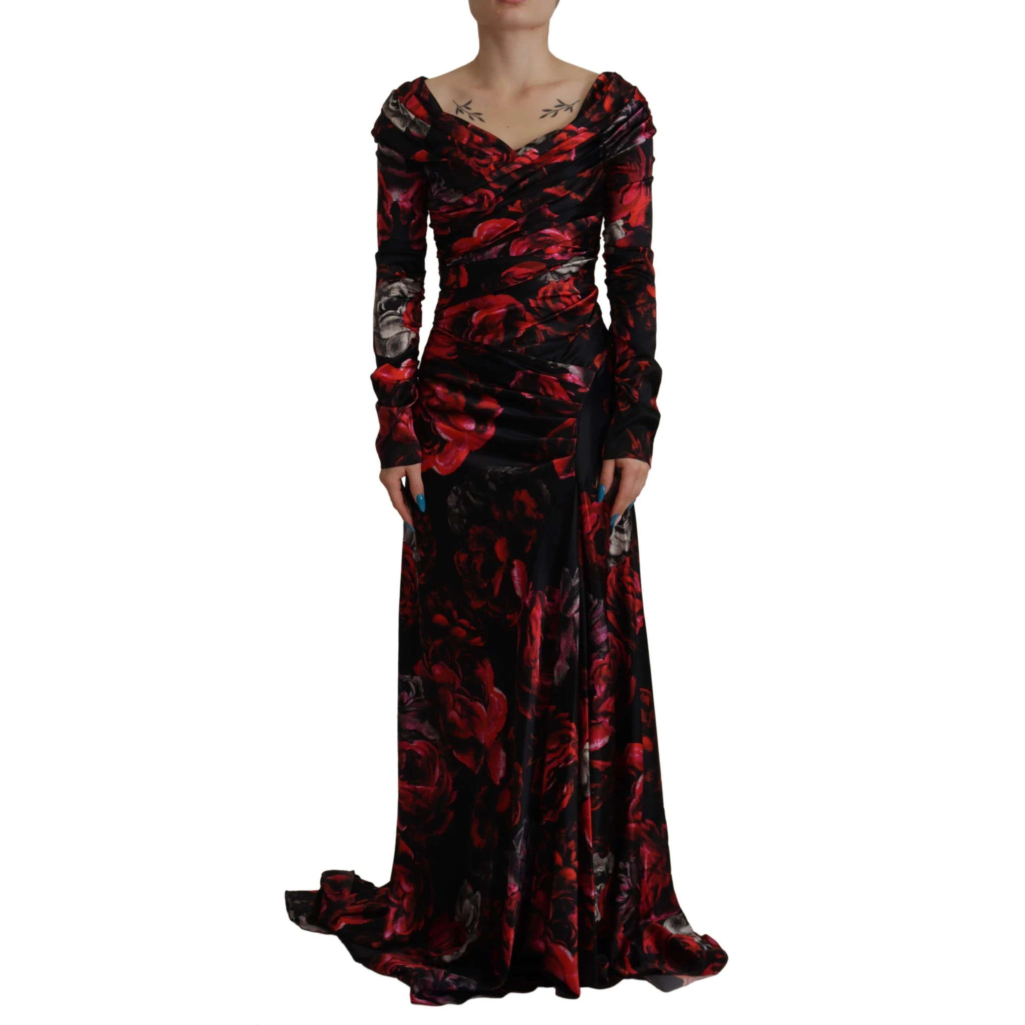 Black Floral Roses A-Line Sheath Gown Dress
