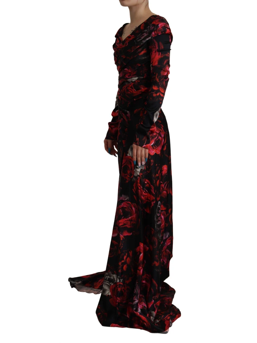 Black Floral Roses A-Line Sheath Gown Dress