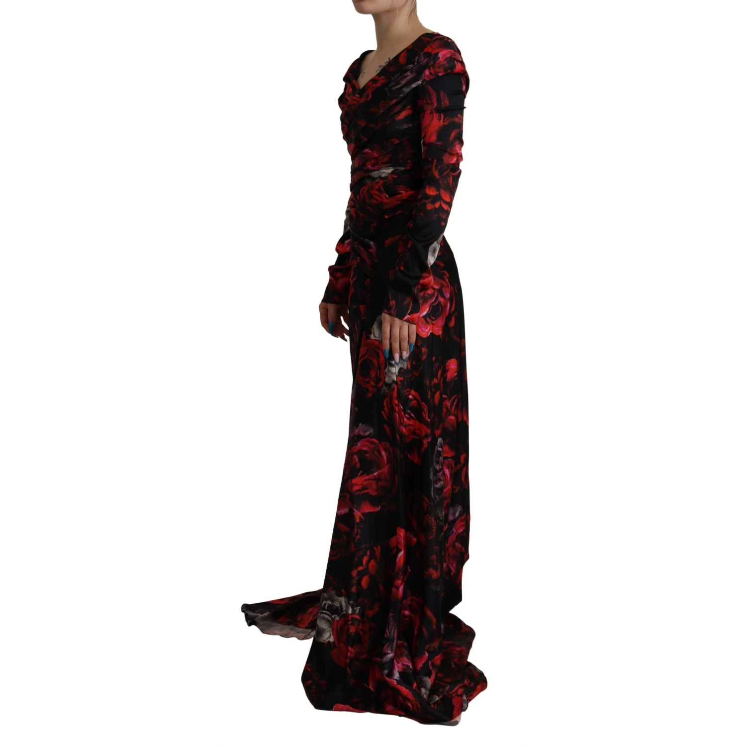 Black Floral Roses A-Line Sheath Gown Dress