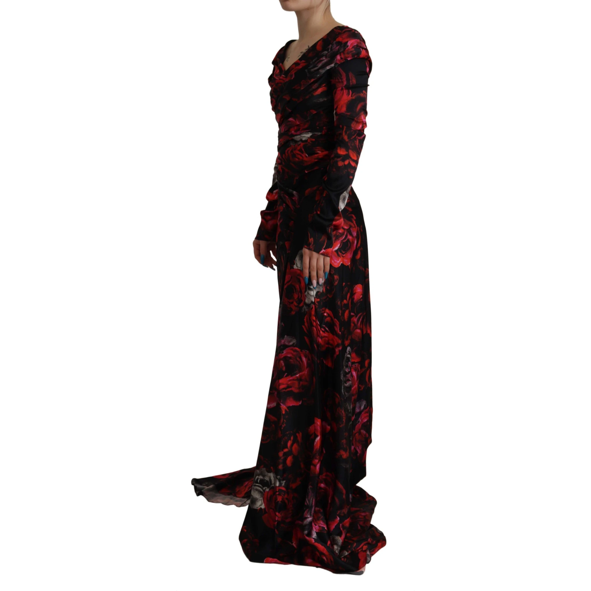 Black Floral Roses A-Line Sheath Gown Dress