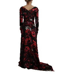 Black Floral Roses A-Line Sheath Gown Dress