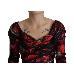 Black Floral Roses A-Line Sheath Gown Dress