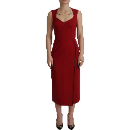 Red Sweetheart Neck Bodycon Midi Dress